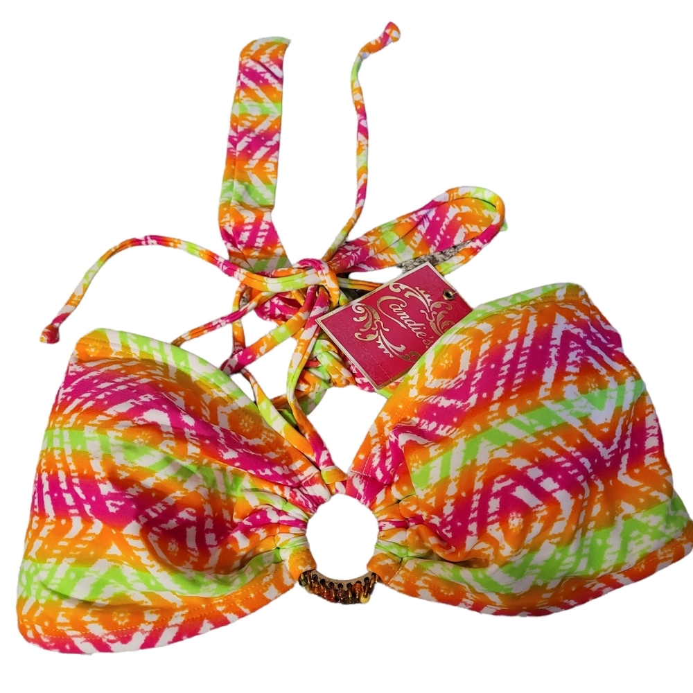 *Sale* NWT Candie's Bikini Top Size Large Multicolor Ring Middle Padded Swimsuit